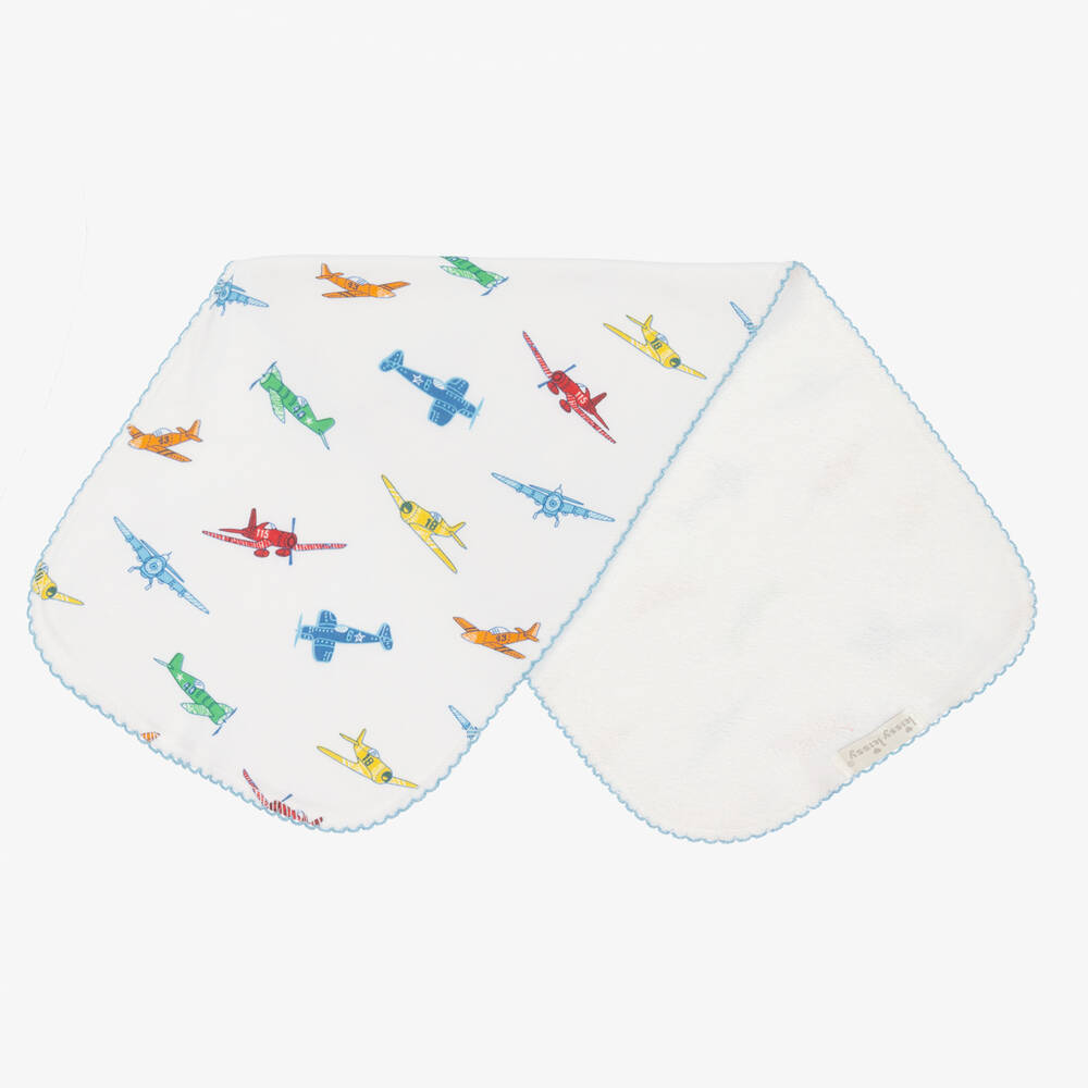 Kissy Kissy - White Pima Cotton Active Aviators Burp Cloth (47cm) | Childrensalon
