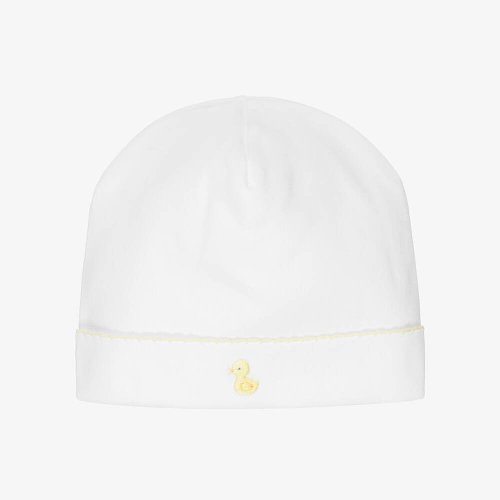 Kissy Kissy-White Pima Cotton Baby Hat with Embroidered Duck | Childrensalon Outlet