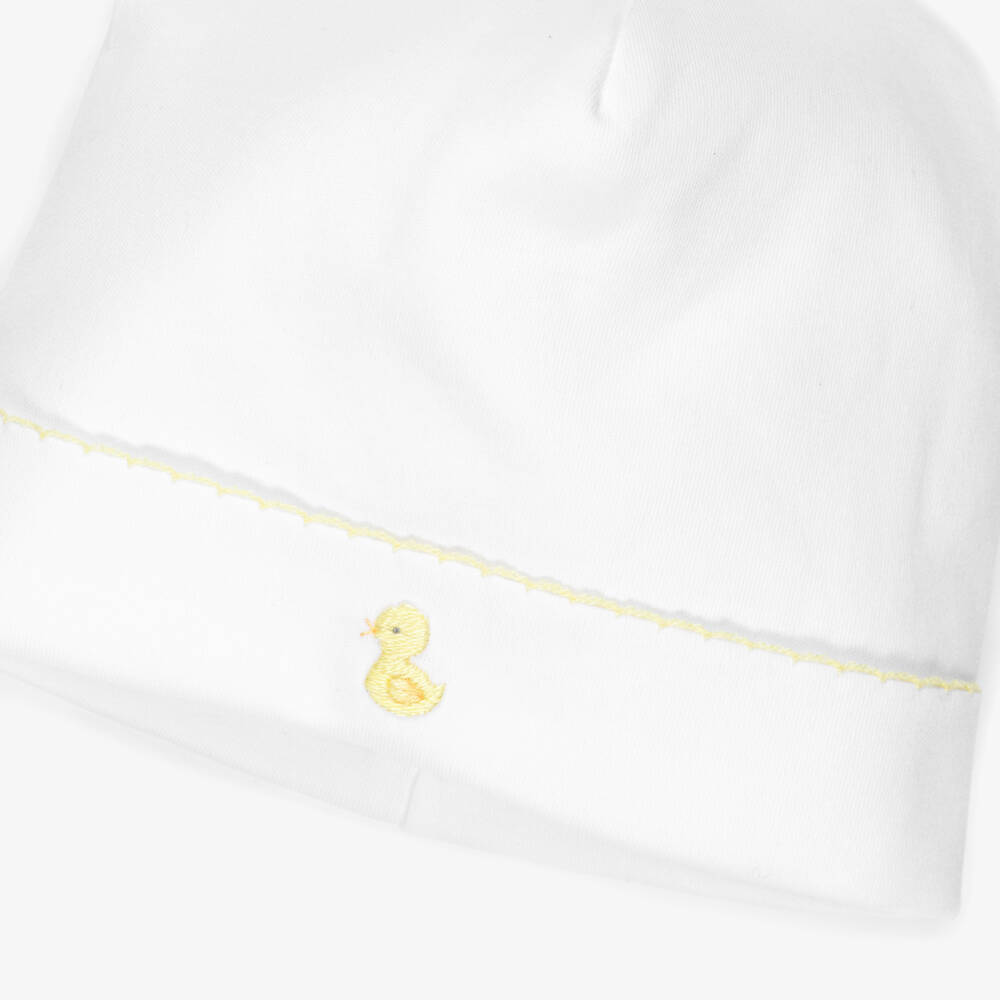 Kissy Kissy-White Pima Cotton Baby Hat with Embroidered Duck | Childrensalon Outlet