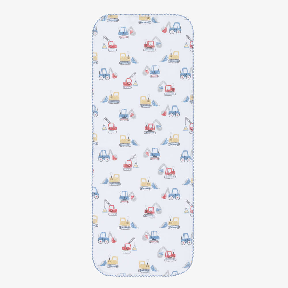Kissy Kissy-White Pima Cotton Construstion Diggers Burp Cloth (47cm) | Childrensalon Outlet
