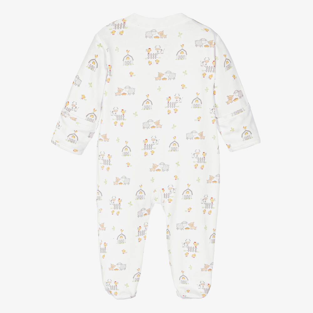 Kissy Kissy-White Pima Cotton Farmyard Frolic Babygrow | Childrensalon Outlet