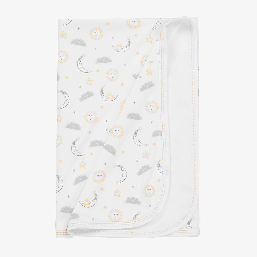 Kissy Kissy-White Pima Cotton Good Night All Blanket (73cm) | Childrensalon Outlet