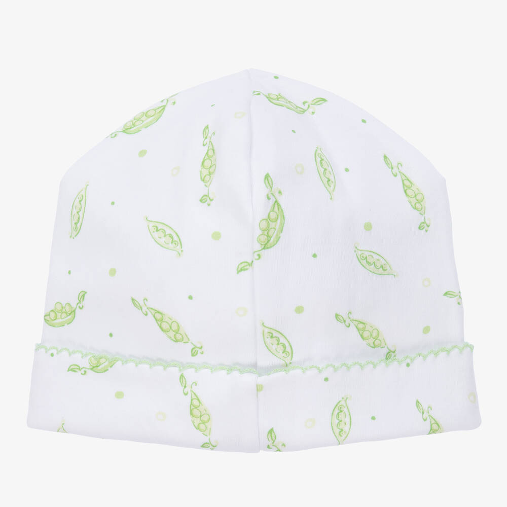 Kissy Kissy-White Pima Cotton Green Peas Hat | Childrensalon Outlet