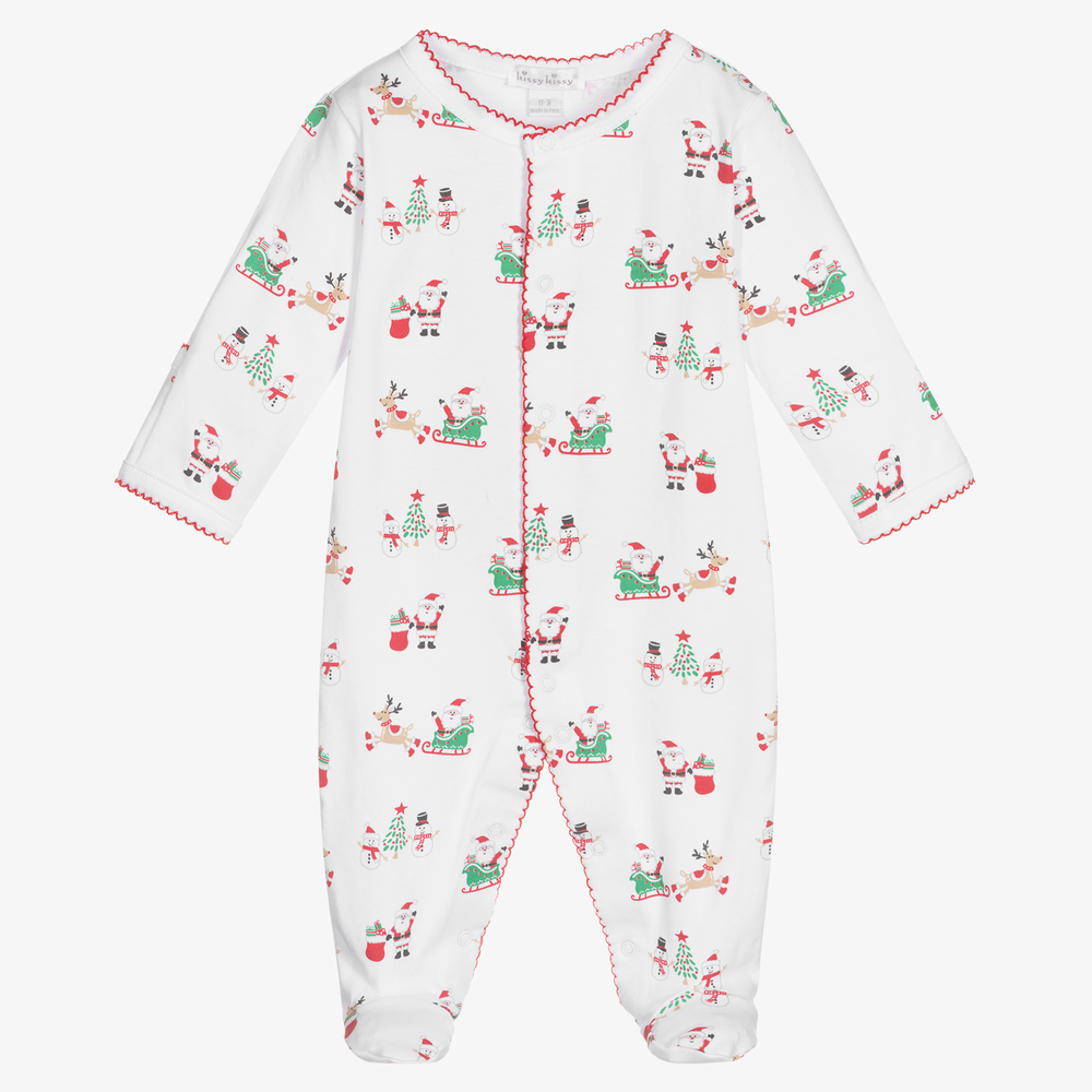 Kissy Kissy - White Pima Cotton Jingle Babygrow | Childrensalon