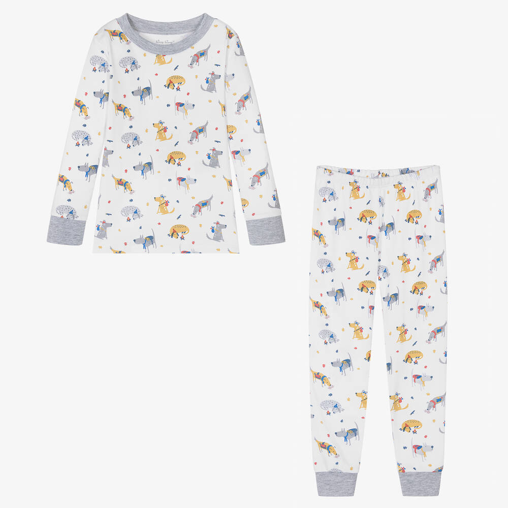 Kissy Kissy-White Pima Cotton Pups On The Go Pyjamas | Childrensalon Outlet
