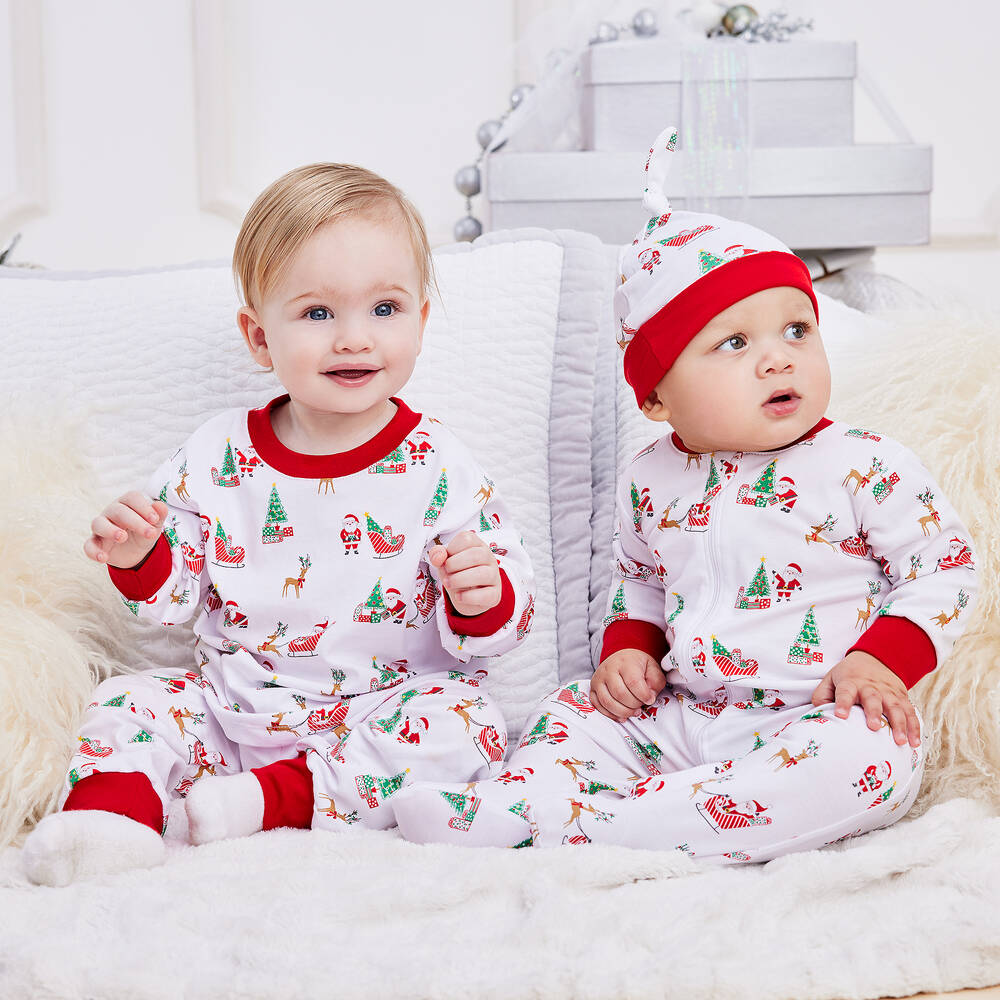 Kissy Kissy-White Pima Cotton Santa's Sleigh Pyjamas | Childrensalon Outlet