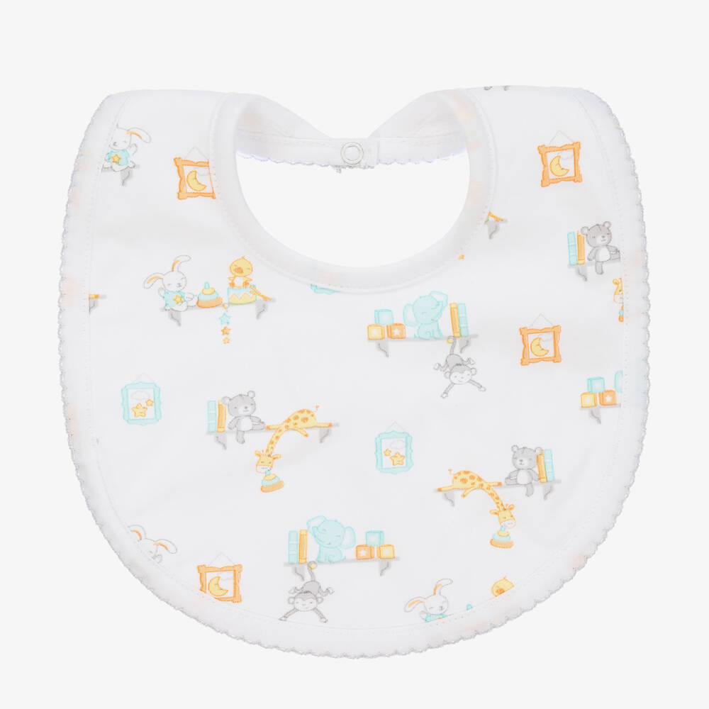 Kissy Kissy - White Pima Cotton Toy Shelf Treasures Bib | Childrensalon