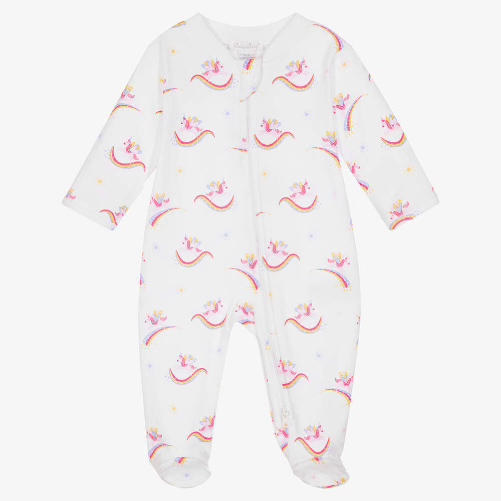 Kissy Kissy - White Pima Cotton Unicorn Sparkles Babygrow | Childrensalon