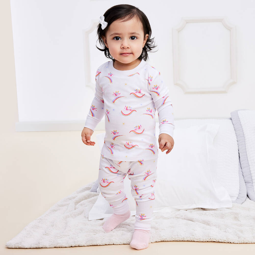 Kissy Kissy-White Pima Cotton Unicorn Sparkles Pyjamas | Childrensalon Outlet