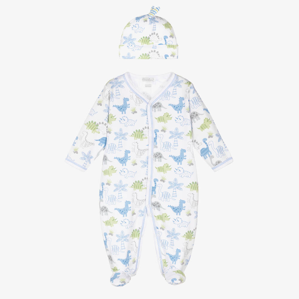 Kissy Kissy-White Pima Dino Babygrow Set | Childrensalon Outlet