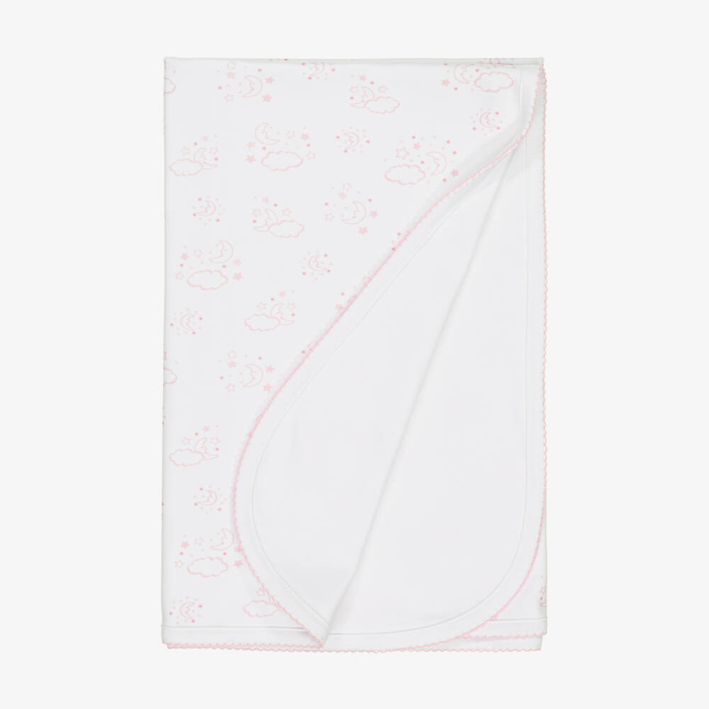 Kissy Kissy-White & Pink Pima Cotton Cheerful Good Night Blanket (73cm) | Childrensalon Outlet