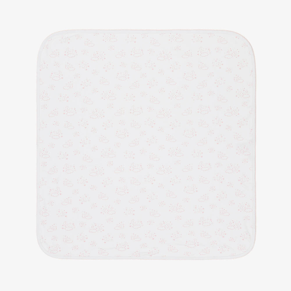 Kissy Kissy-White & Pink Pima Cotton Cheerful Good Night Blanket (73cm) | Childrensalon Outlet