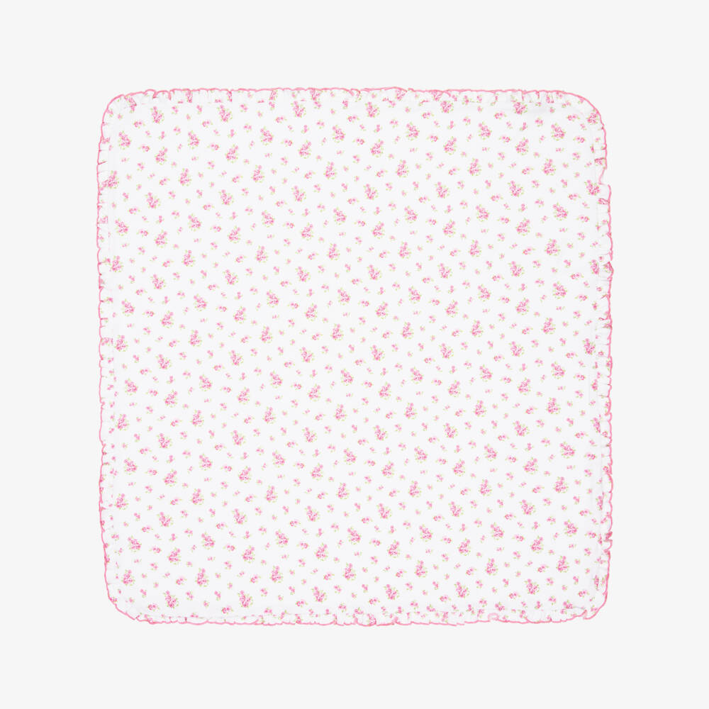 Kissy Kissy-White & Pink Roses and Blooms Pima Cotton Blanket (73cm) | Childrensalon Outlet