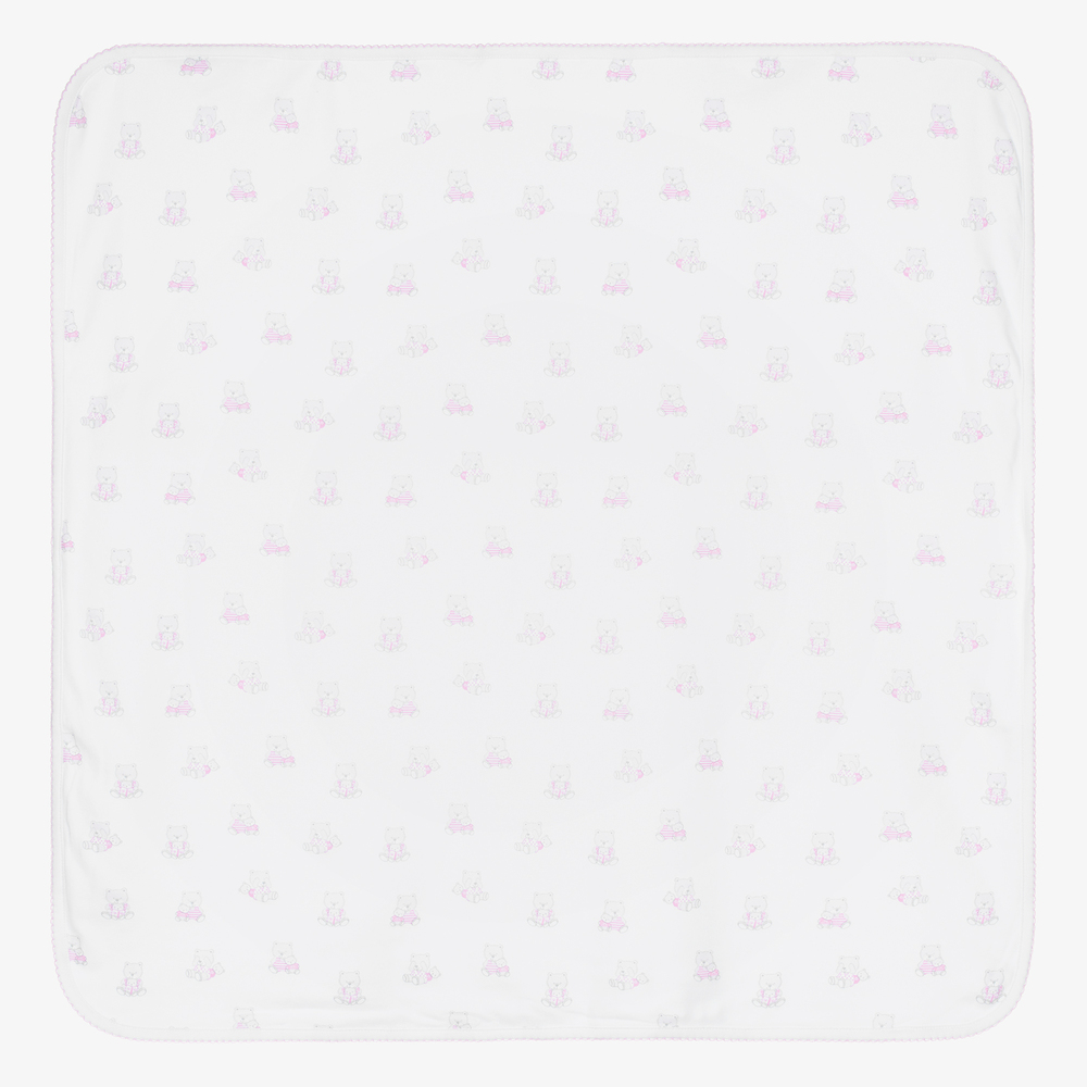 Kissy Kissy - White & Pink Teddy Blanket (70cm) | Childrensalon