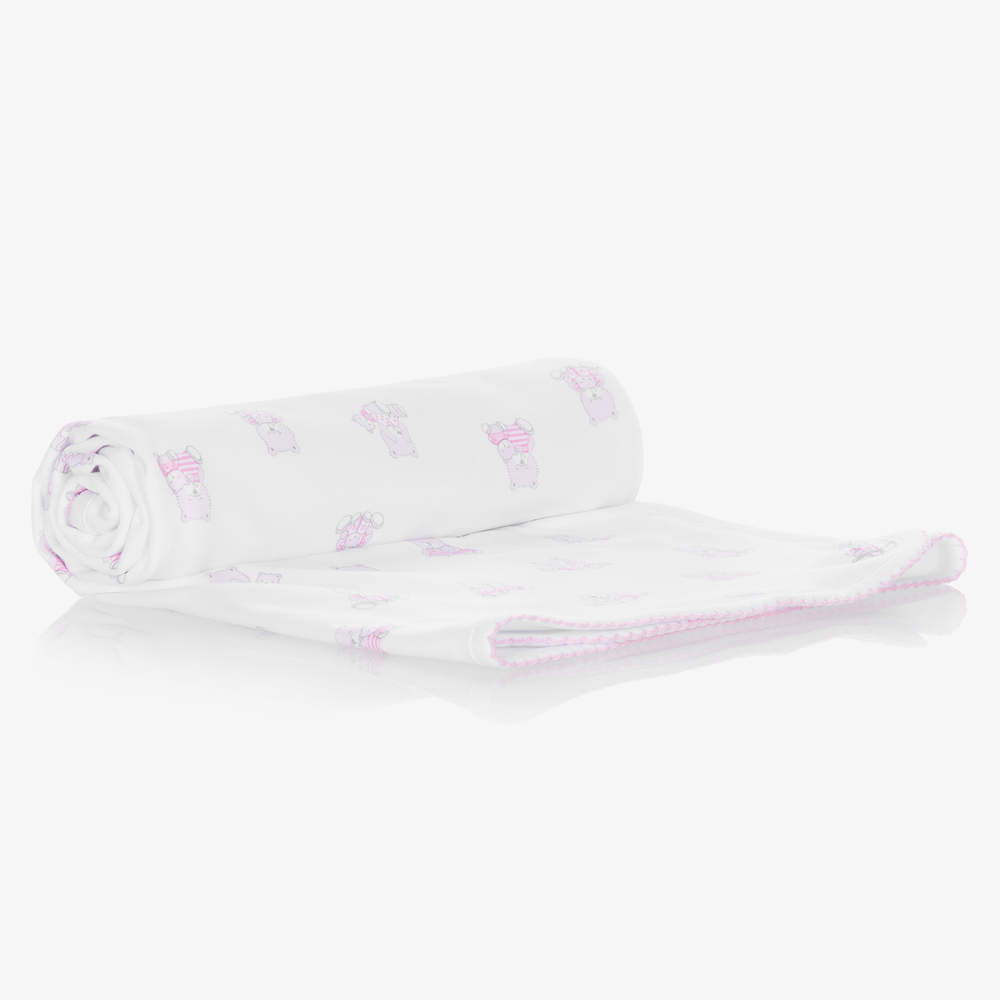 Kissy Kissy-White & Pink Teddy Blanket (70cm) | Childrensalon Outlet