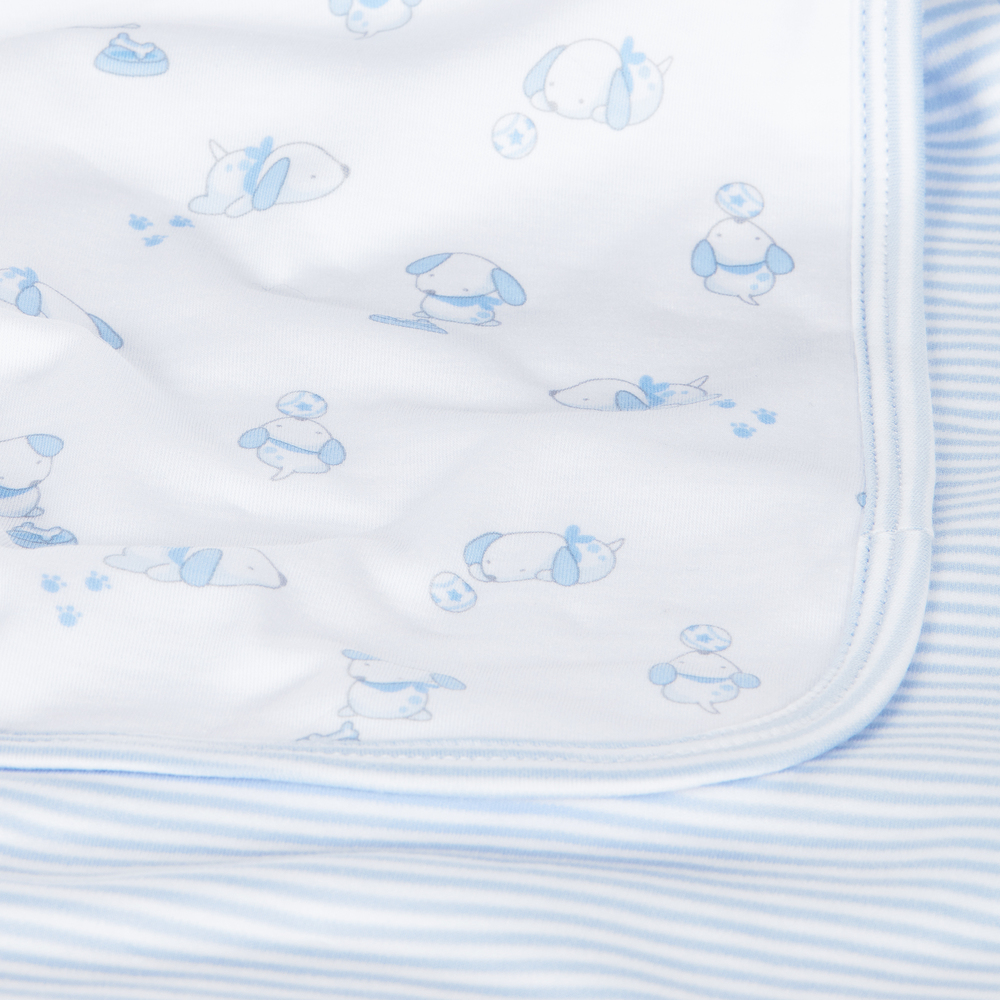 Kissy Kissy-بطانية قطن بيما لون أبيض وأزرق للمواليد (73 سم) | Childrensalon Outlet