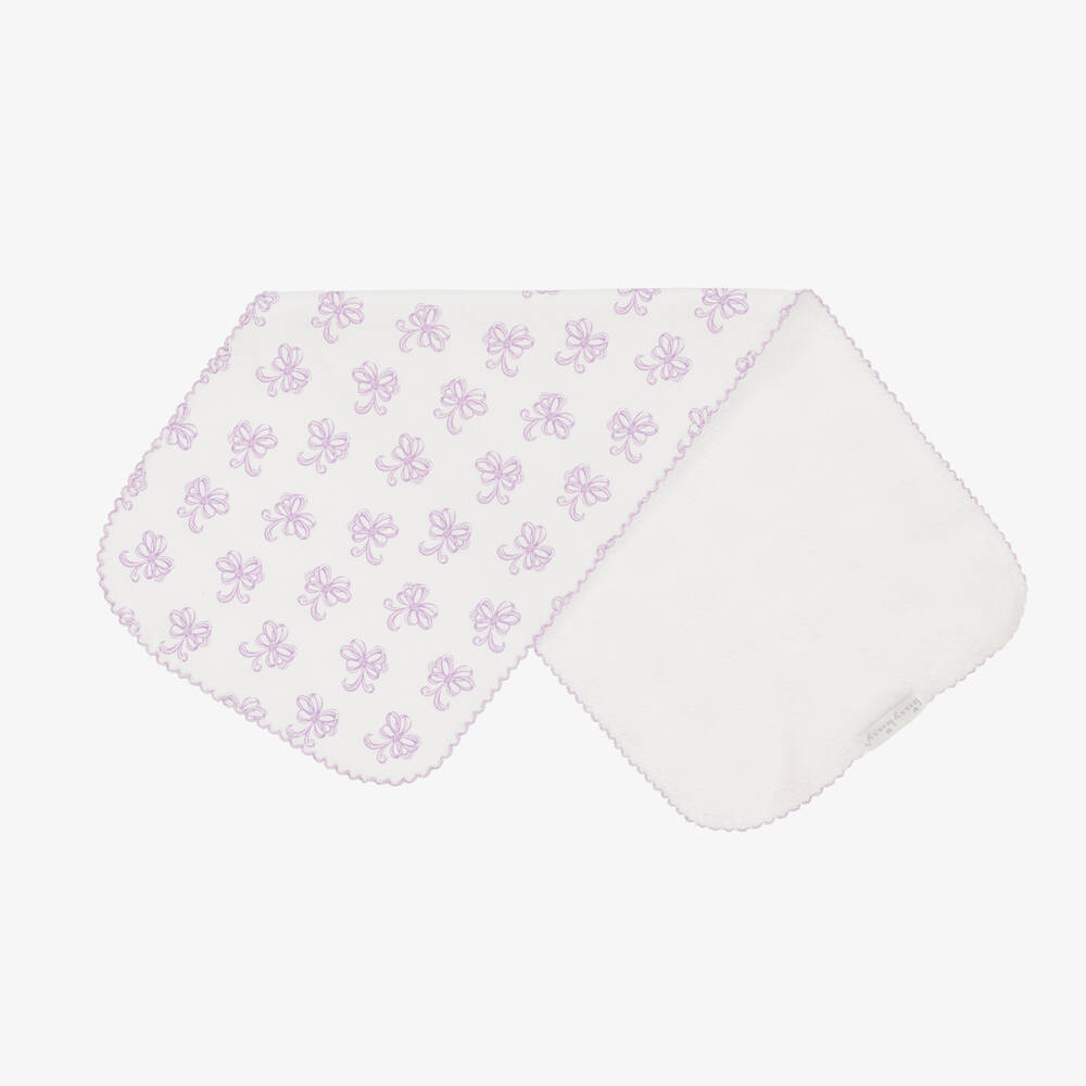 Kissy Kissy - White & Purple Bows All Around Burp Cloth (47cm) | Childrensalon