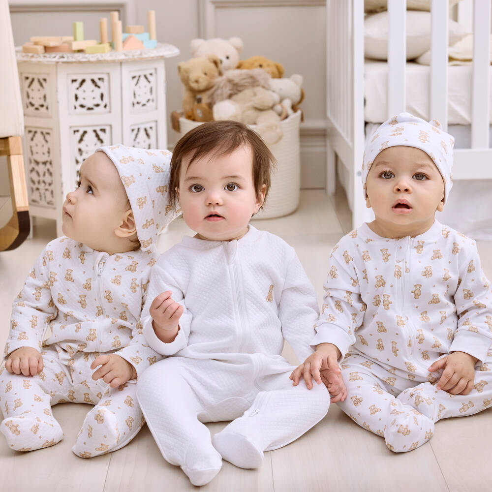 Kissy Kissy-White Quilted Bear Babygrow | Childrensalon Outlet