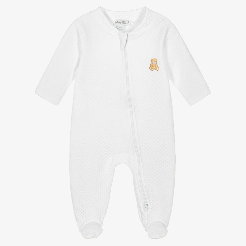 Kissy Kissy-White Quilted Bear Babygrow | Childrensalon Outlet