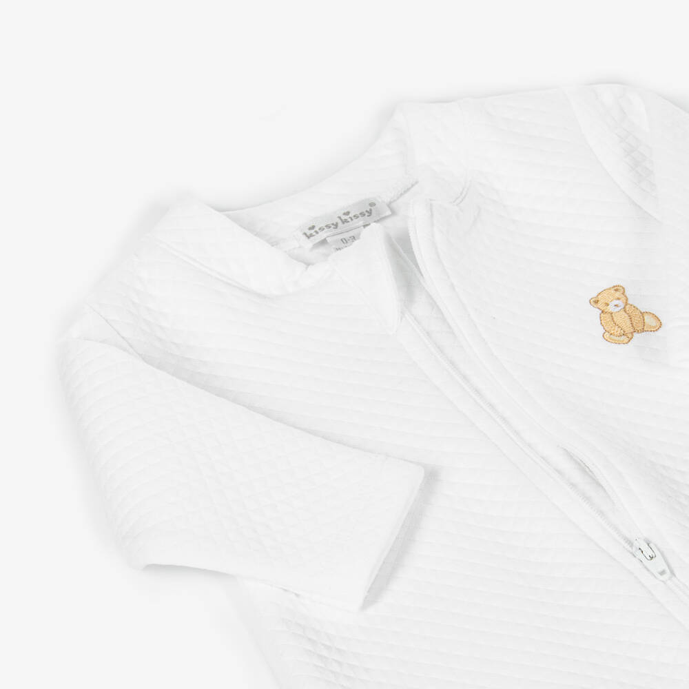 Kissy Kissy-White Quilted Bear Babygrow | Childrensalon Outlet