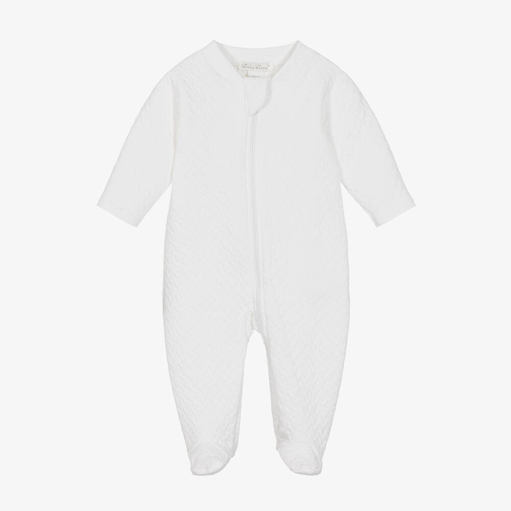 Kissy Kissy - White Quilted Classic Jacquards Cotton Babygrow | Childrensalon