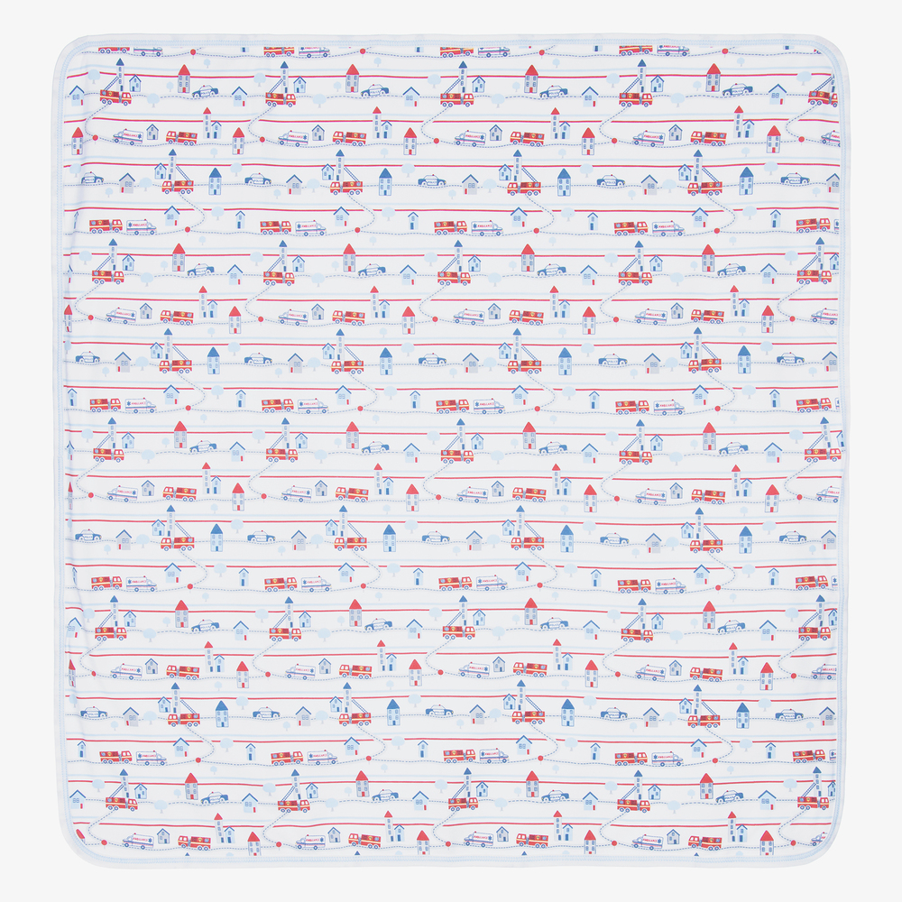 Kissy Kissy - Couverture coton blanc Camions (73cm) | Childrensalon