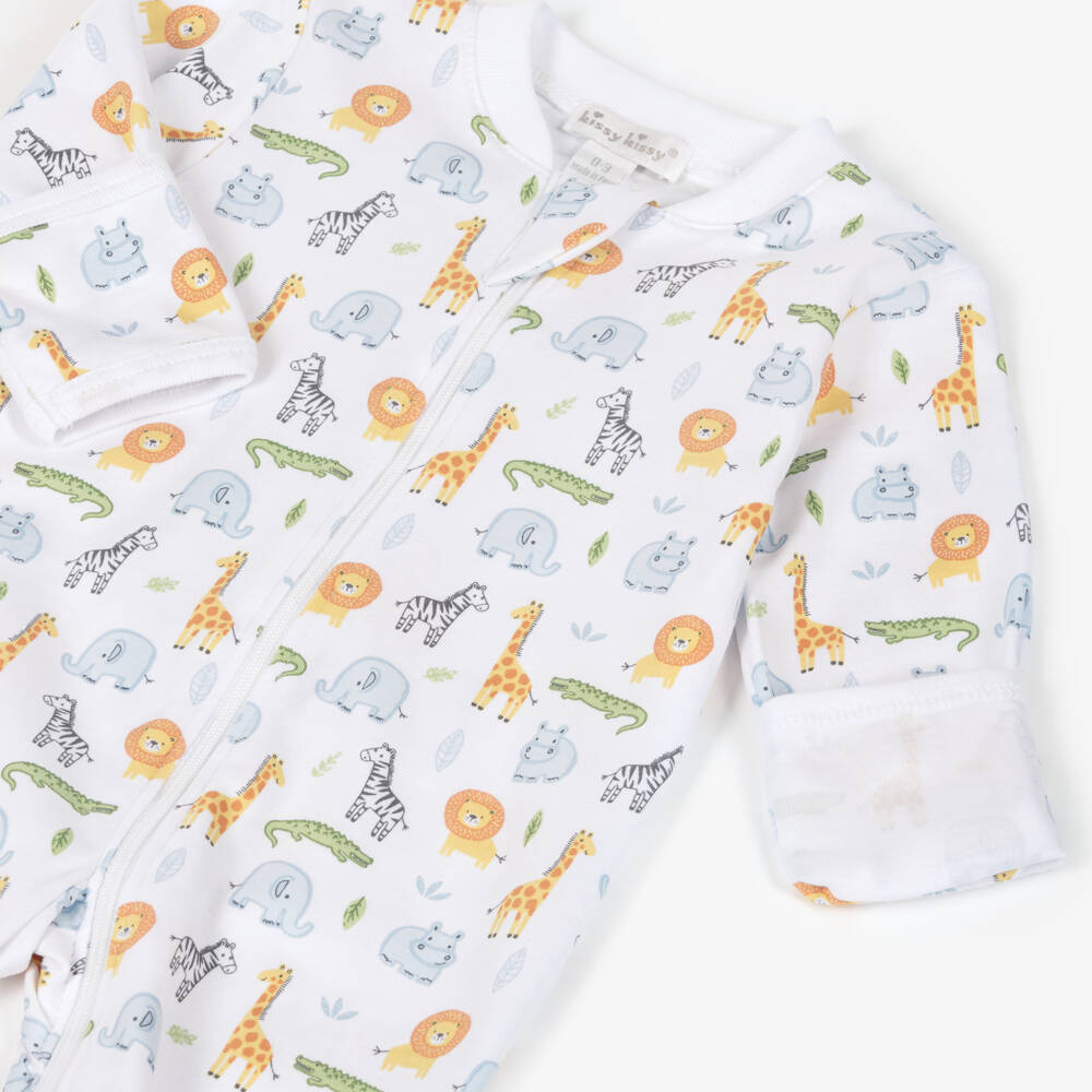 Kissy Kissy-White Safari Print Cotton Babygrow | Childrensalon Outlet