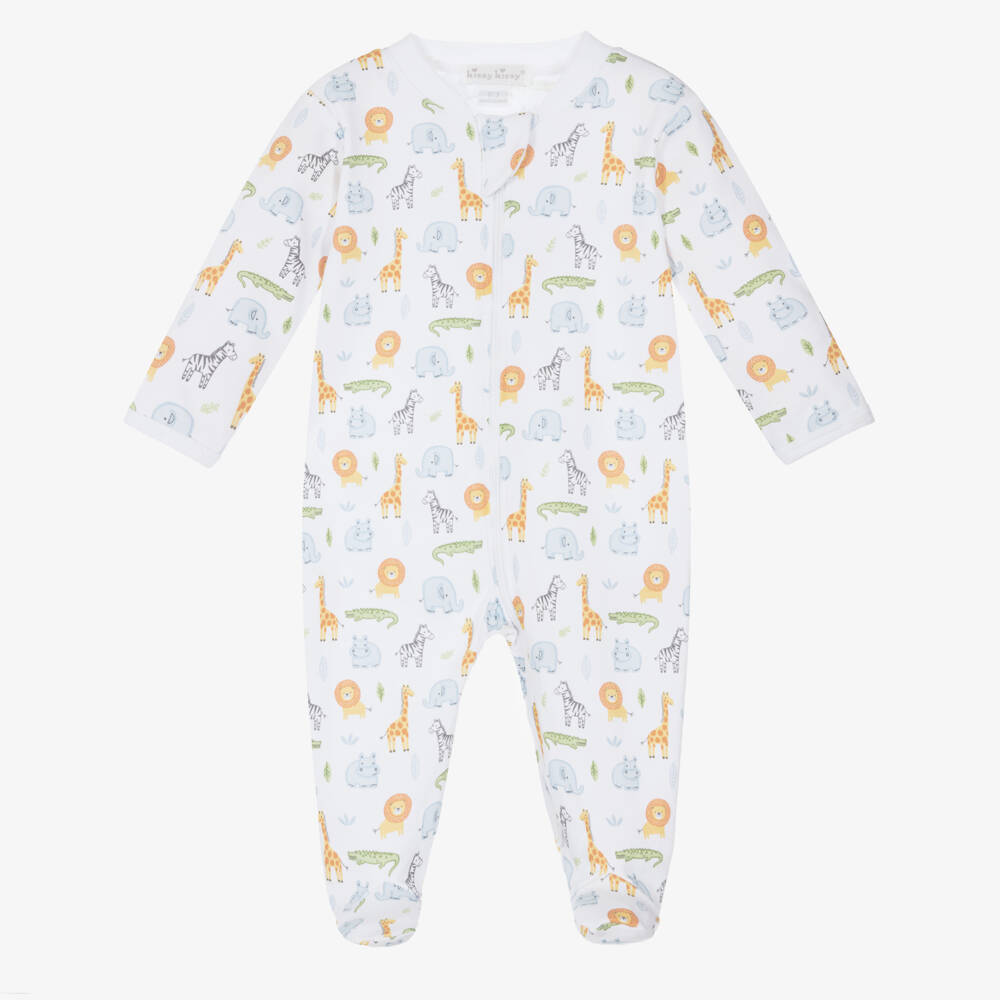 Kissy Kissy-White Safari Print Cotton Babygrow | Childrensalon Outlet