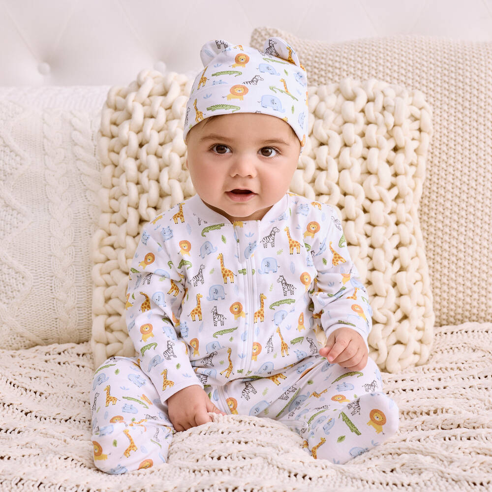 Kissy Kissy-White Safari Print Cotton Babygrow | Childrensalon Outlet