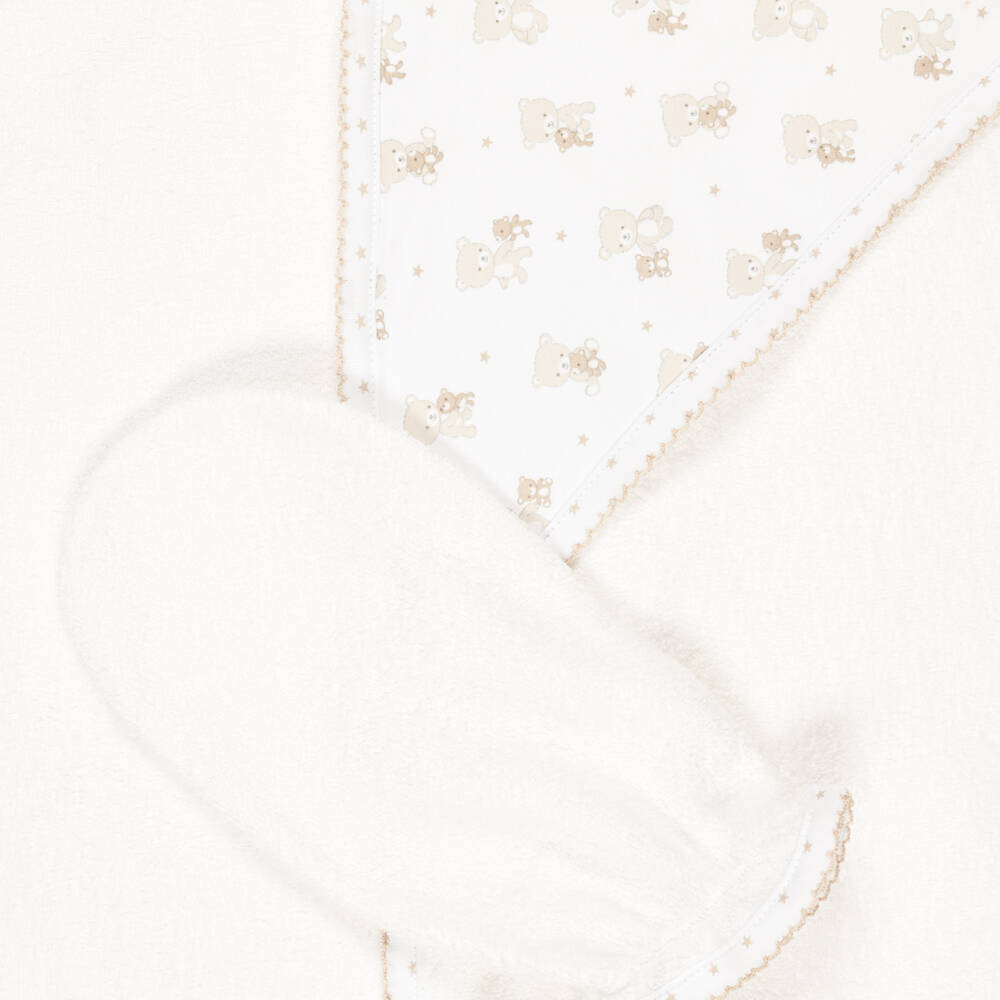 Kissy Kissy-White Teddy Bear Love Hooded Cotton Towel & Mitt Set | Childrensalon Outlet