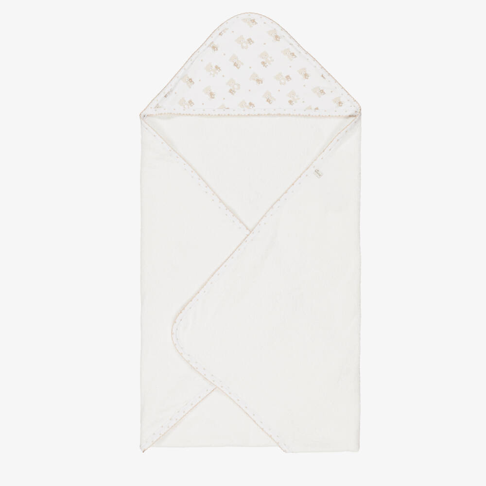 Kissy Kissy-White Teddy Bear Love Hooded Cotton Towel & Mitt Set | Childrensalon Outlet
