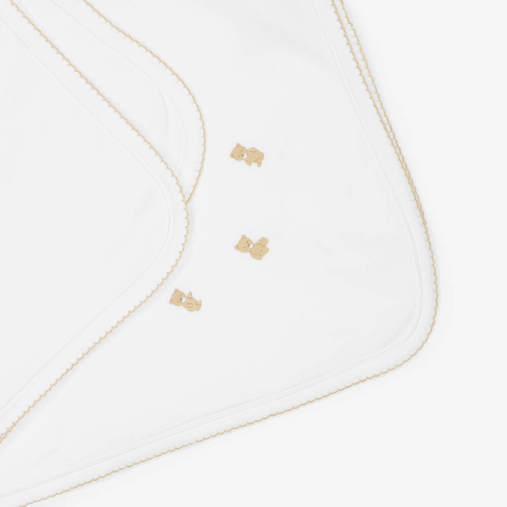 Kissy Kissy-White Teddy Bear Time Pima Cotton Blanket (73cm) | Childrensalon Outlet