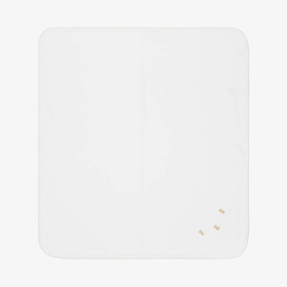 Kissy Kissy-White Teddy Bear Time Pima Cotton Blanket (73cm) | Childrensalon Outlet
