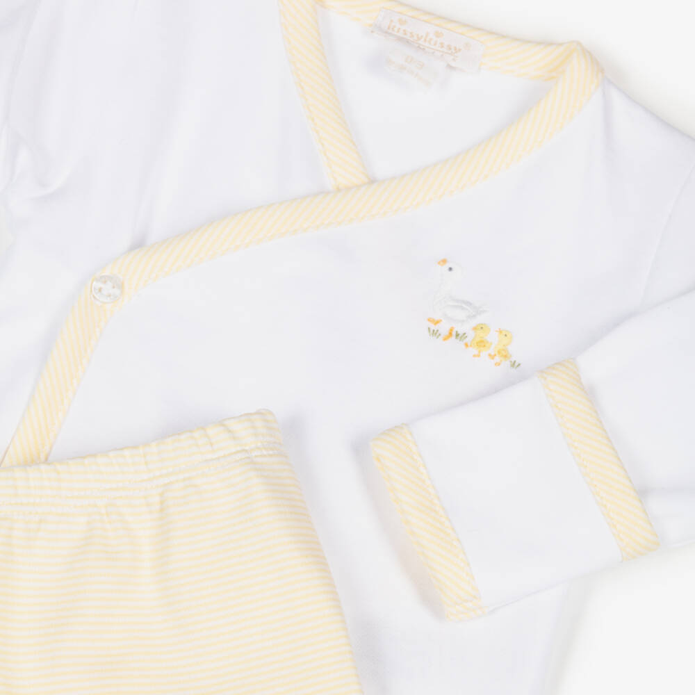 Kissy Kissy-Yellow & White Pima Cotton Baby Duckling 2 Piece Babygrow | Childrensalon Outlet