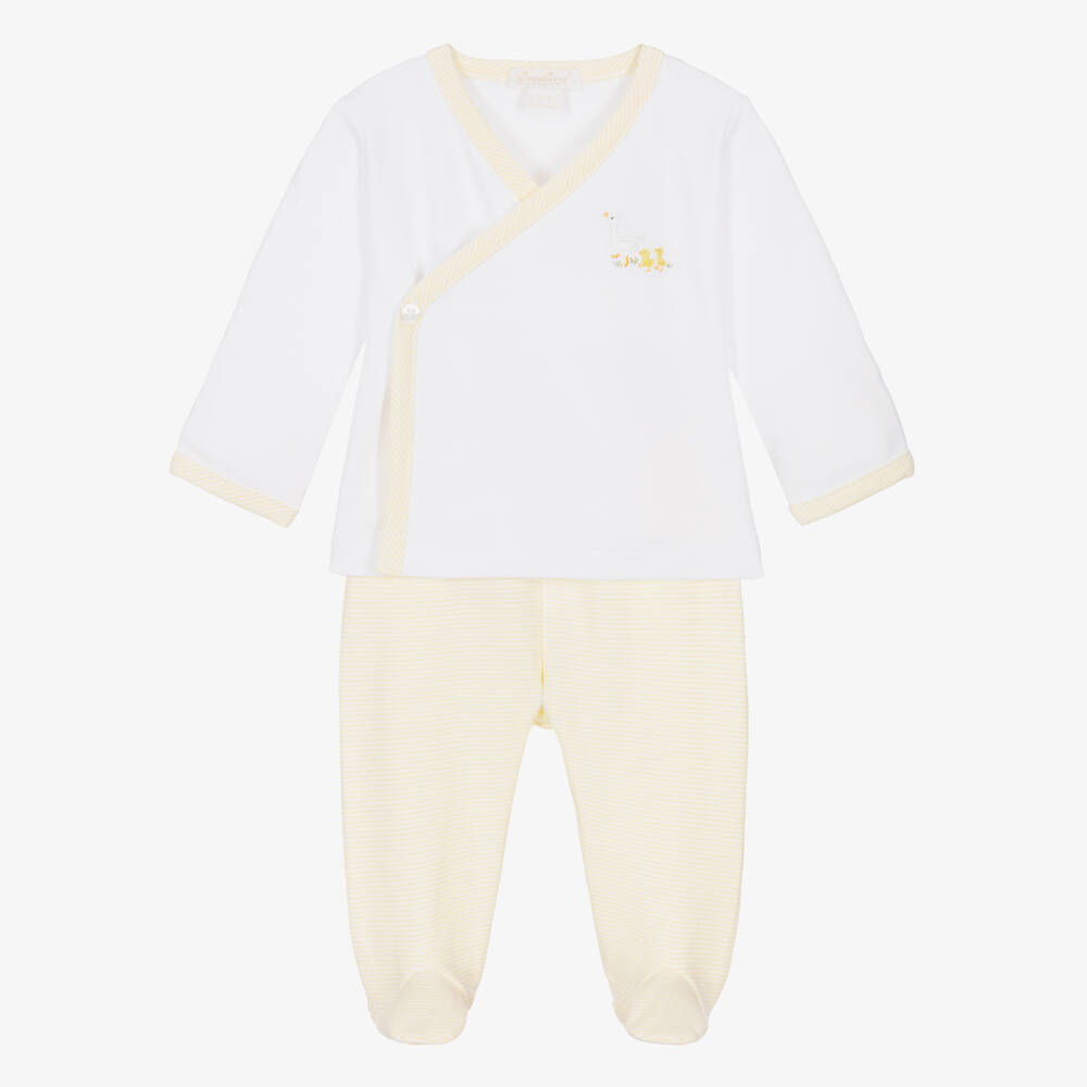 Kissy Kissy-Yellow & White Pima Cotton Baby Duckling 2 Piece Babygrow | Childrensalon Outlet