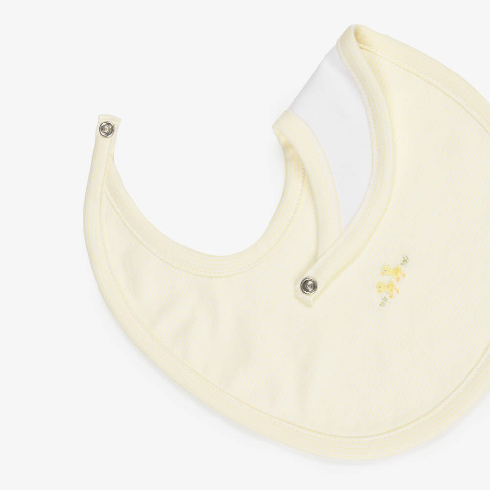 Kissy Kissy-Yellow & White Striped Pima Cotton Baby Duckling Bib | Childrensalon Outlet