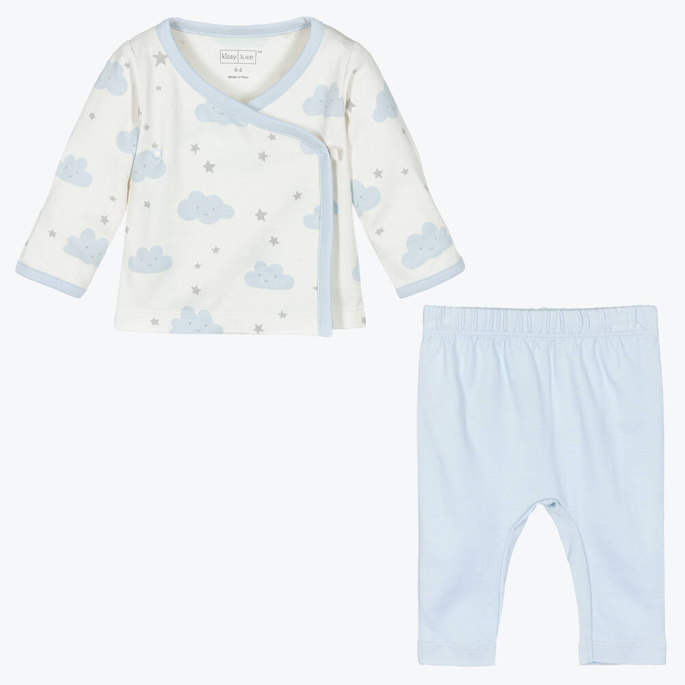 Kissy Love-Baby Boys Blue & Ivory Breezy Clouds Trouser Set | Childrensalon Outlet
