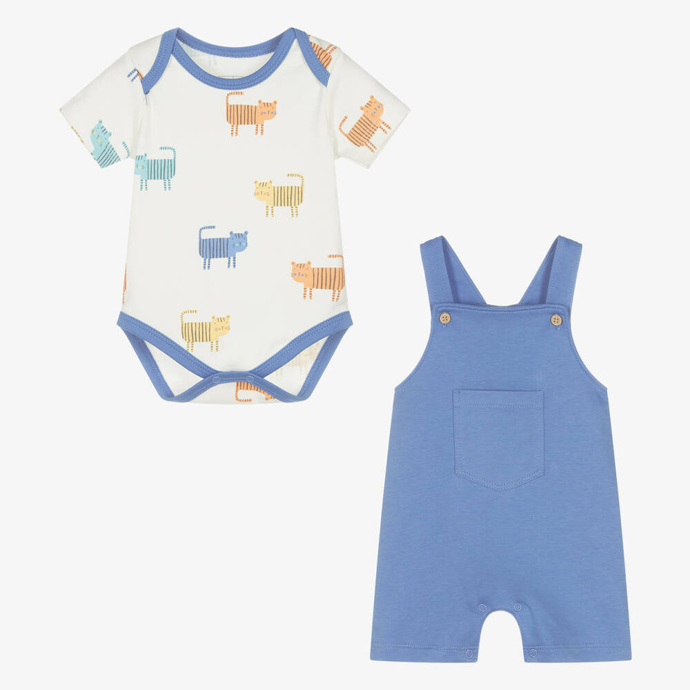 Kissy Love-طقم دانغريز قطن بيما لون عاجي وأزرق للمواليد | Childrensalon Outlet