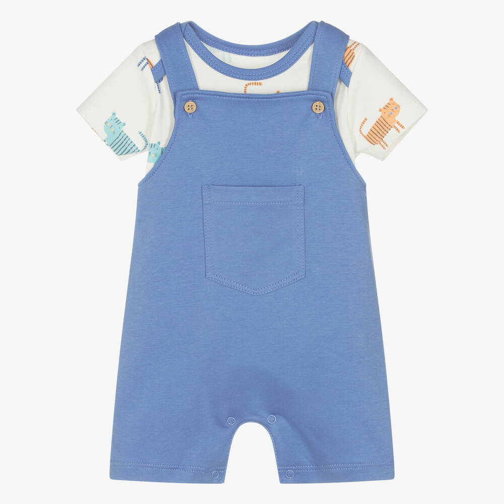 Kissy Love-طقم دانغريز قطن بيما لون عاجي وأزرق للمواليد | Childrensalon Outlet