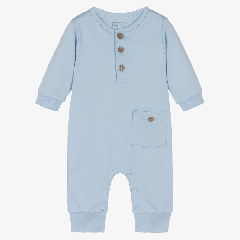 Kissy Love - Baby Boys Blue Pima Cotton Romper | Childrensalon