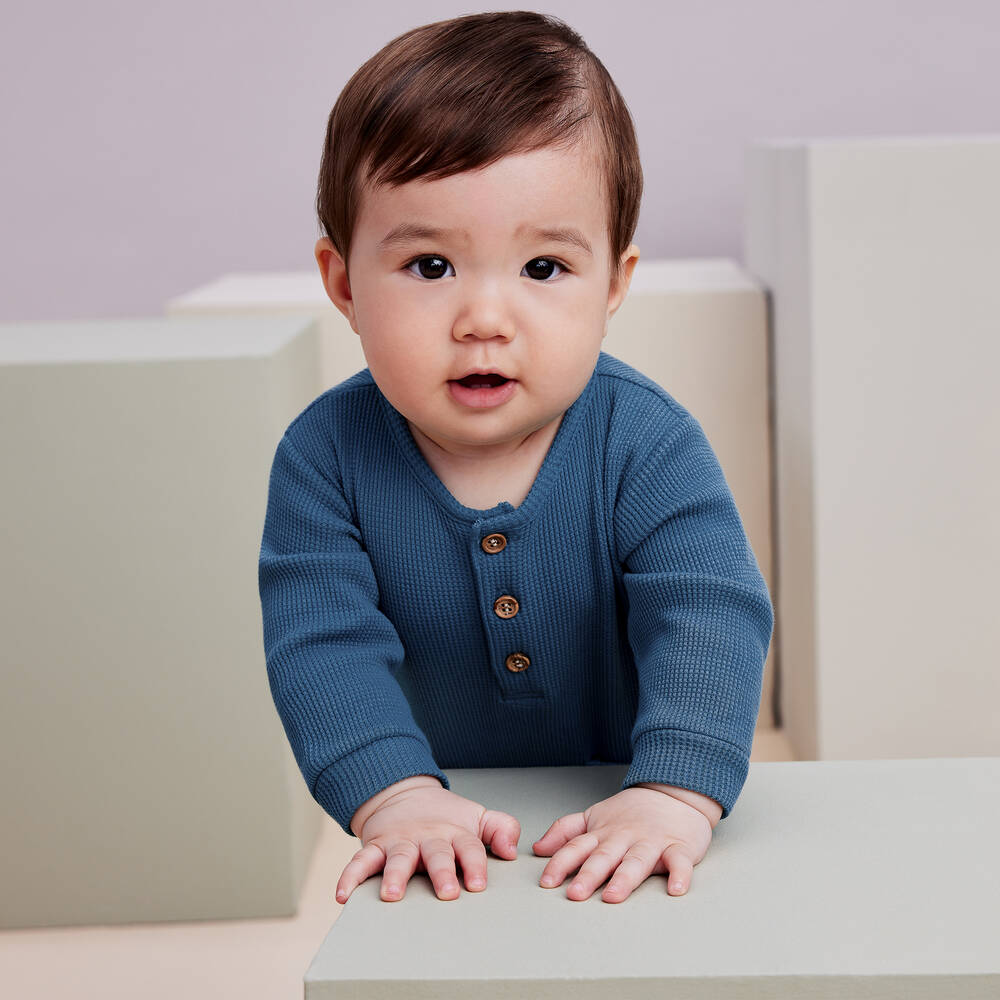 Kissy Love-Baby Boys Blue Pima Cotton Romper | Childrensalon Outlet