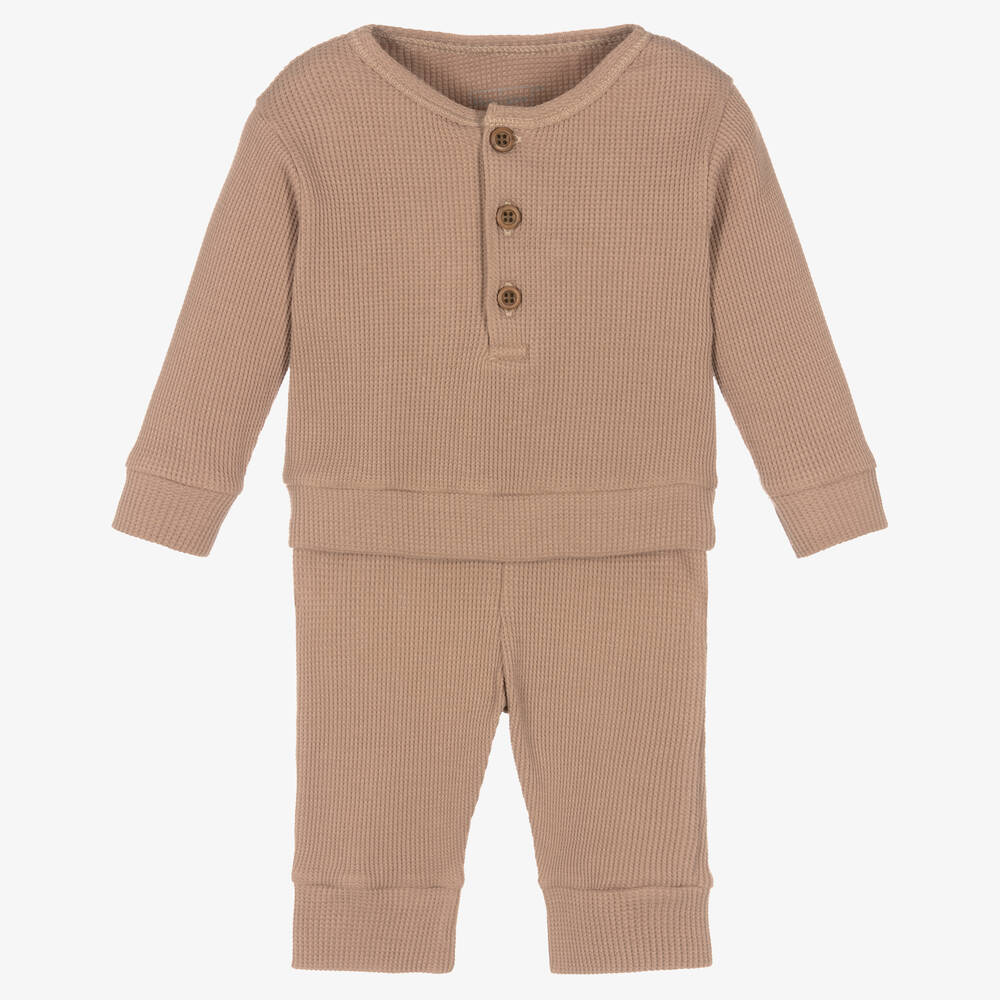 Kissy Love - Baby Boys Brown Pima Cotton Trousers Set | Childrensalon