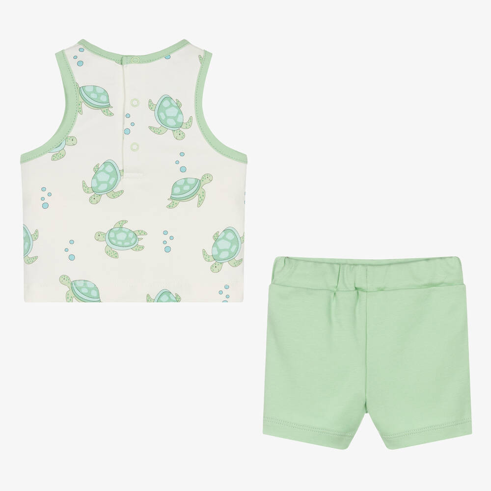 Kissy Love-Baby Boys Green Playful Turtles Shorts Set | Childrensalon Outlet