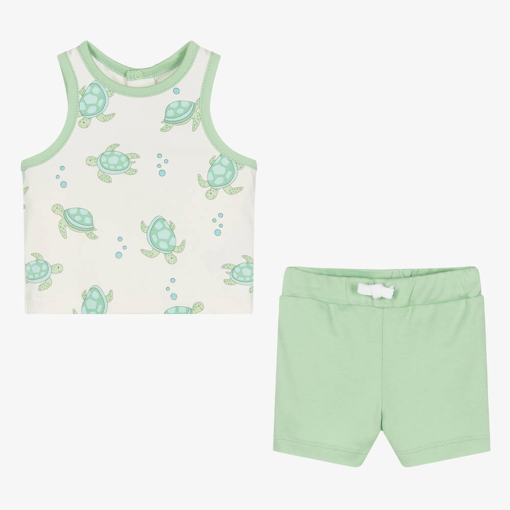 Kissy Love-Baby Boys Green Playful Turtles Shorts Set | Childrensalon Outlet