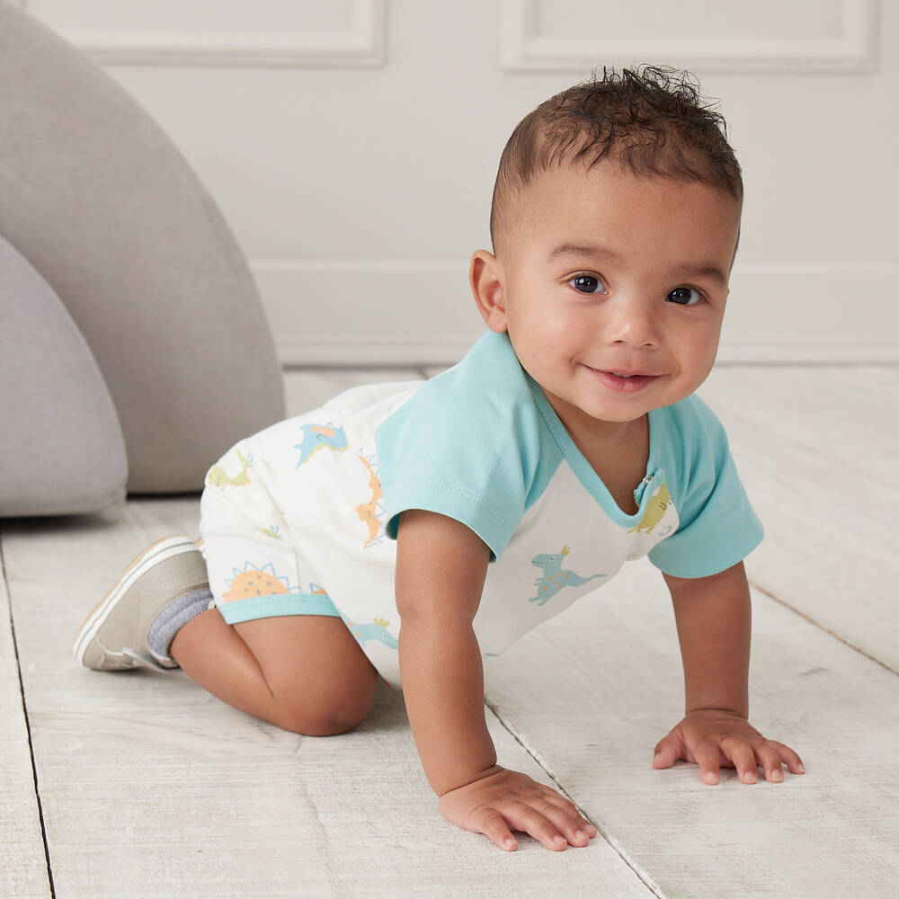 Kissy Love-Baby Boys Ivory Cotton Dino Pals Shortie | Childrensalon Outlet