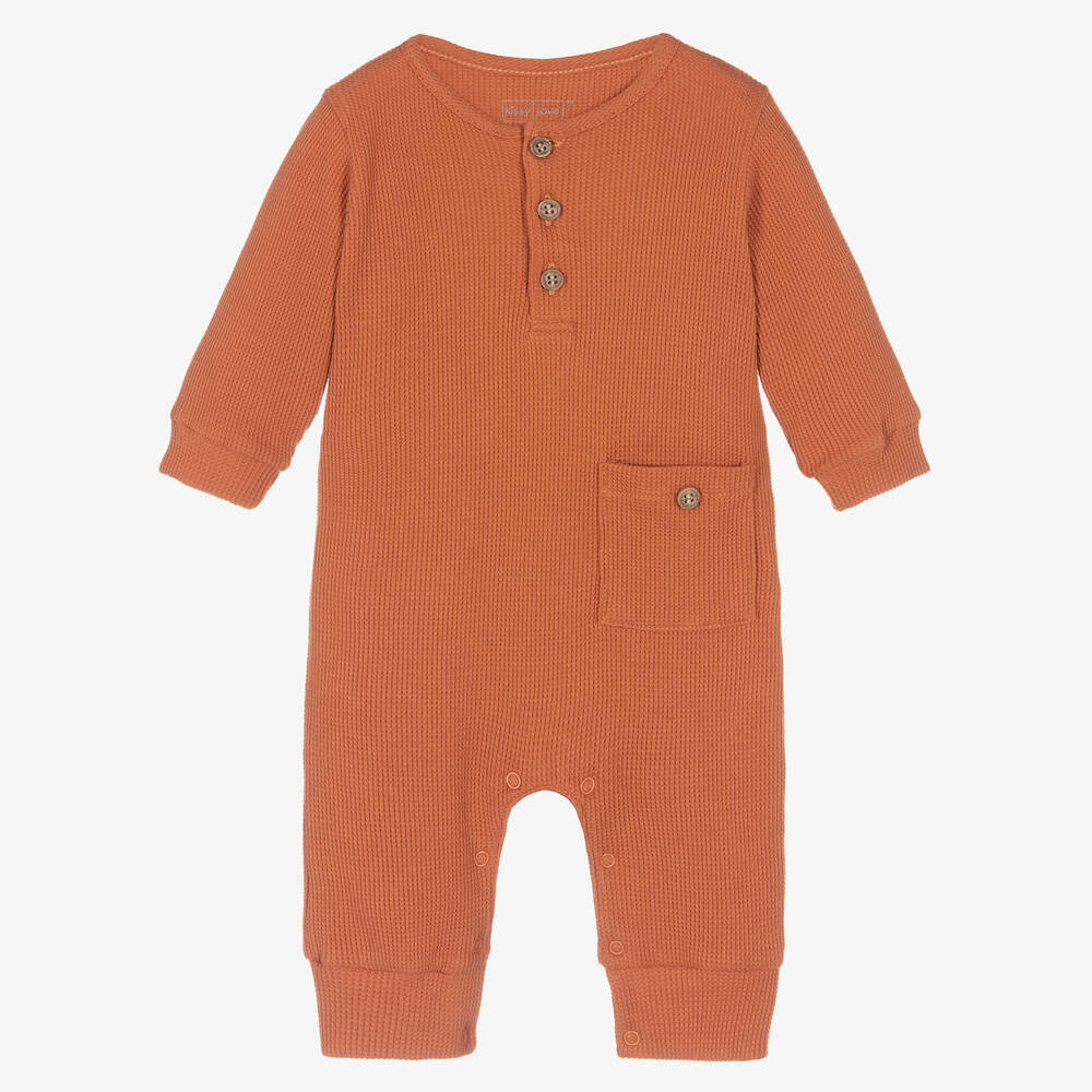 Kissy Love - Baby Boys Orange Pima Cotton Romper  | Childrensalon