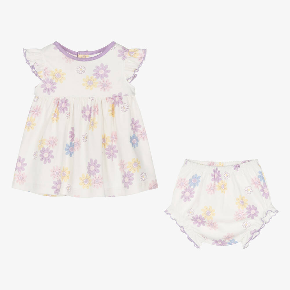 كيسي لاف-فستان قطن بيما لون بنفسجي وعاجي بطبعة ورود | Childrensalon Outlet