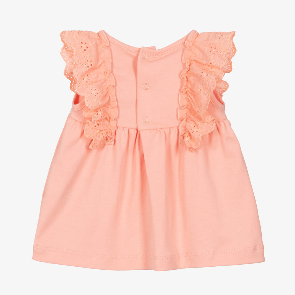 كيسي لاف-فستان قطن بيما لون زهري مرجاني للمولودات | Childrensalon Outlet