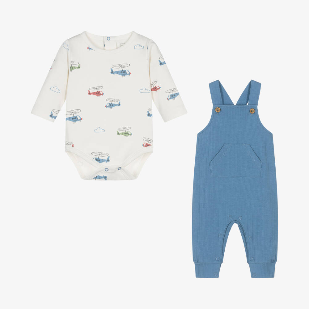 Kissy Love-طقم أفرول بطبعة مروحية لون ازرق وعاجي للمواليد | Childrensalon Outlet