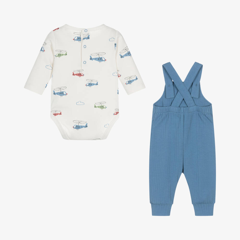 Kissy Love-طقم أفرول بطبعة مروحية لون ازرق وعاجي للمواليد | Childrensalon Outlet